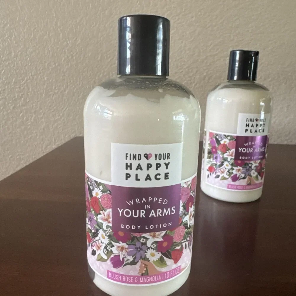 2 Pack Of 10oz Find Your Happy Place Wrapped in Arms Body Lotion Rose & Magnolia